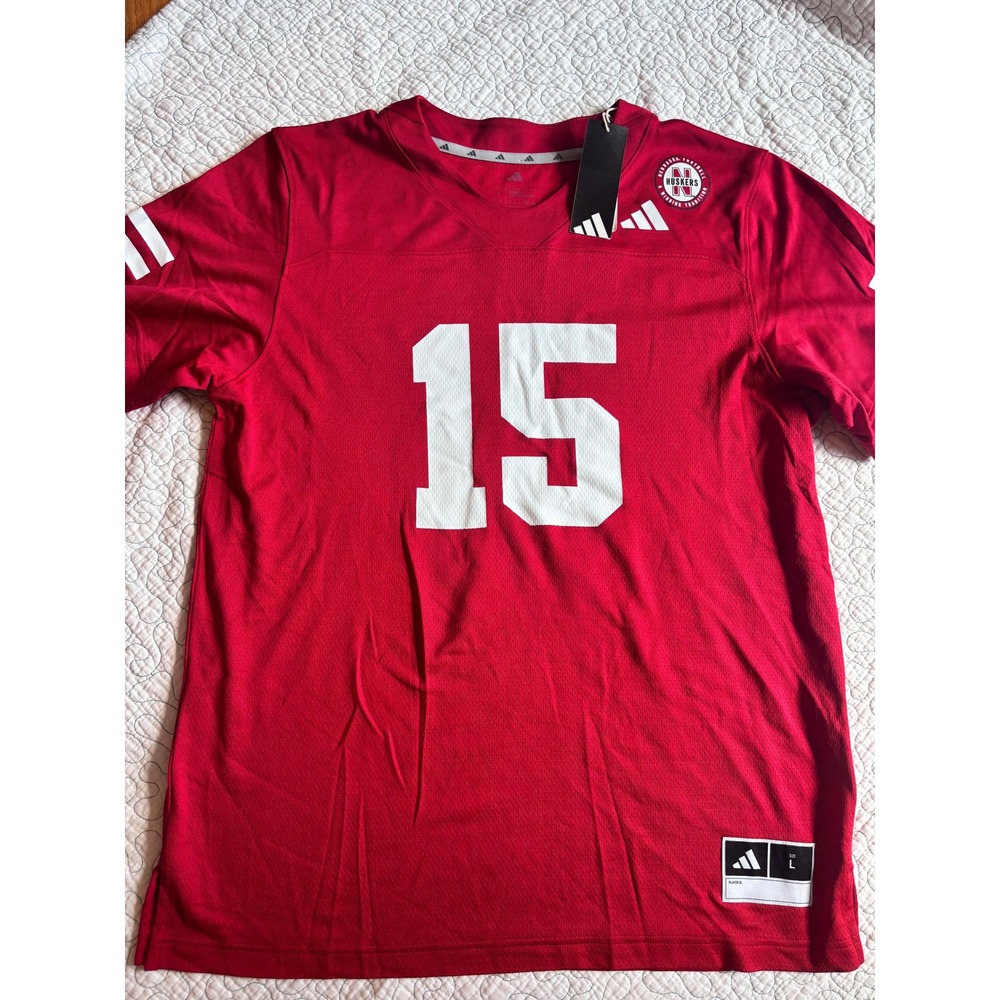 Adidas Nebraska Cornhuskers Dylan Raiola 15 Football Jersey Red Mens Large